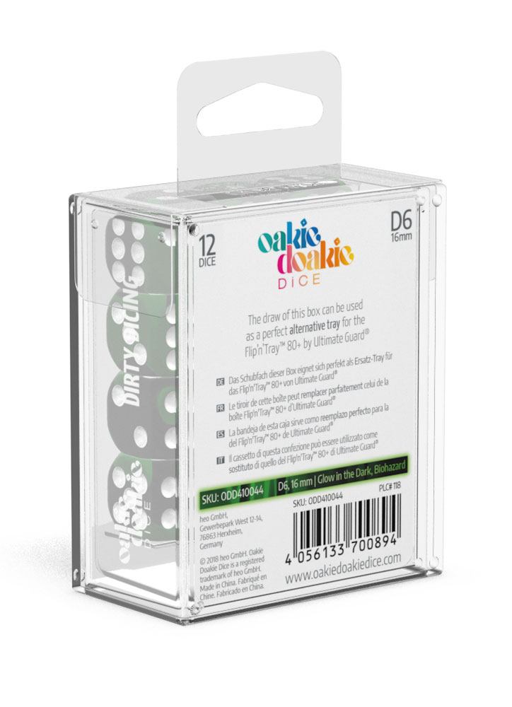 Oakie Doakie Dice D6 Dice 16 Mm Glow In The Dark Biohazard 12 Back