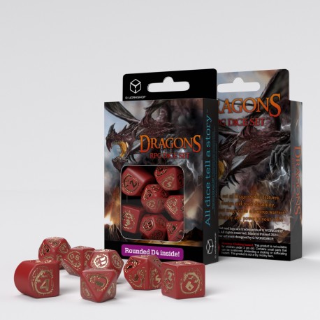 Q Workshop - Dragons: Ruby 7pc Modern RPG Dice Set