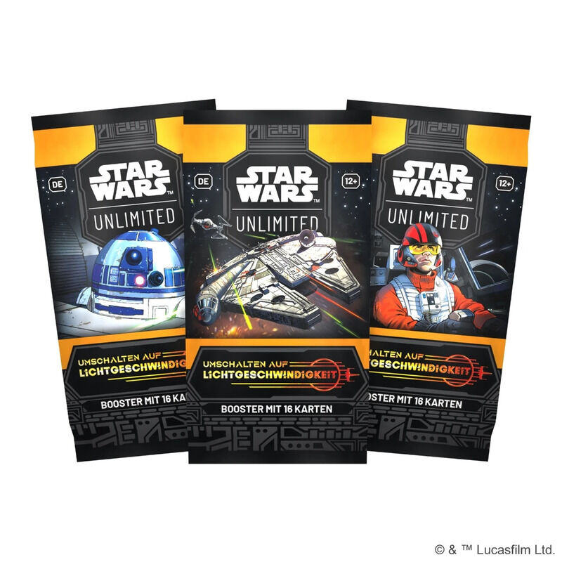 3 Boosterpackungen Star Wars: Unlimited - Umschalten auf Lichtgeschwindigkeit aufgefächert