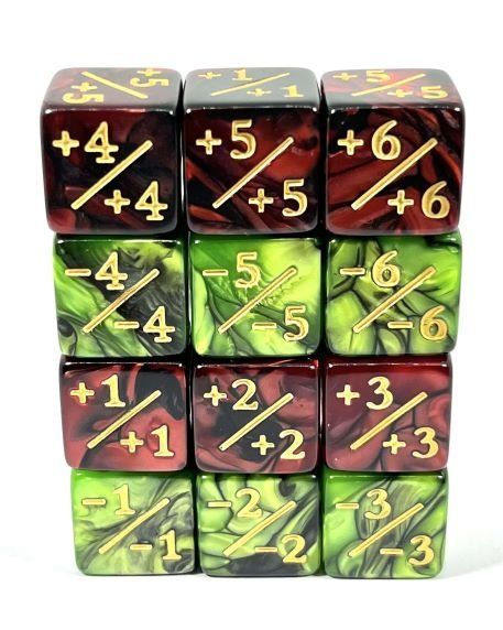 Würfelset 2-Toned D6: Counter Dice +/-, 6 Red + 6 Green (12)