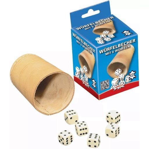 Würfelbecher mit 6 Würfeln