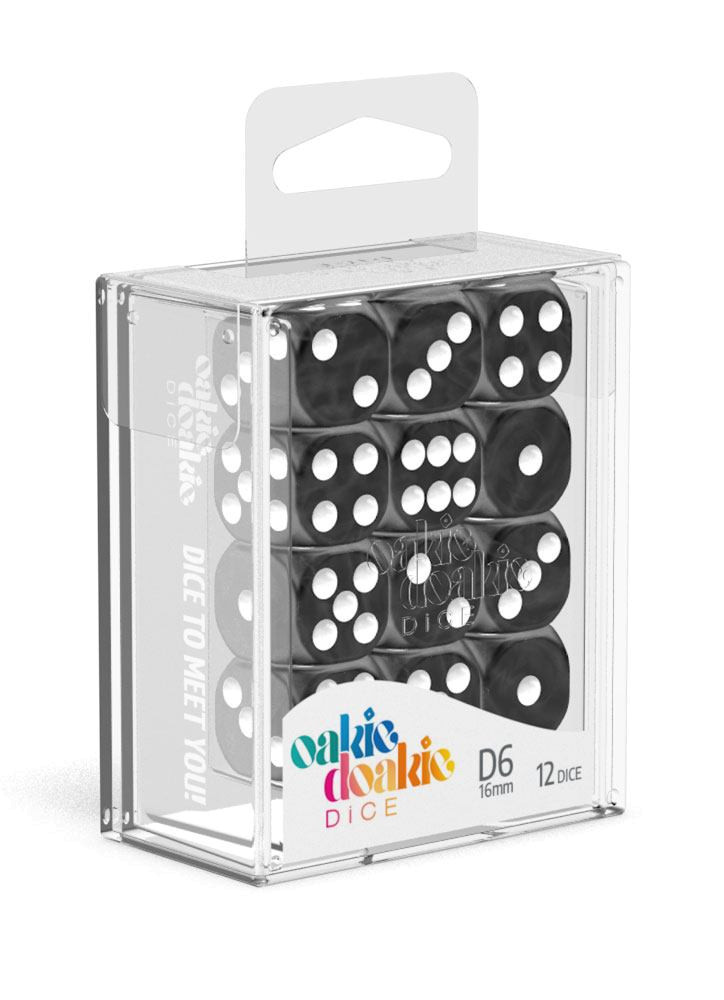 D6 Dice 16 mm Marble - Black (12) D6 Dice 16 mm Marble - Black (12)