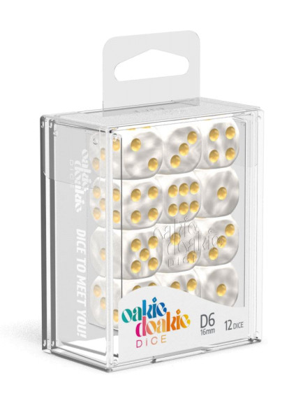 D6 Dice 16 mm Marble - White (12)