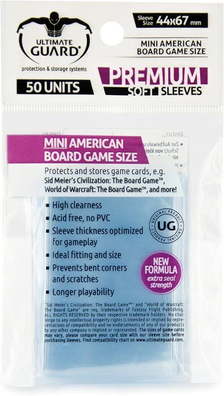 Premium Sleeves for Board Game Cards Mini American (50)